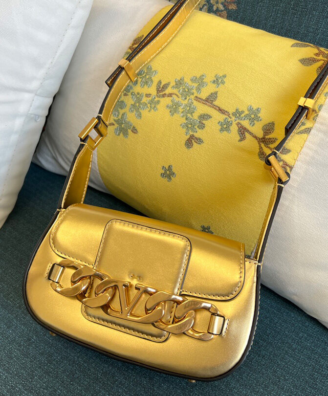 Valentino Vlogo Chain Small Laminated Nappa Shoulder Bag